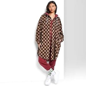 SOLD! Women's Ascot + Hart Checkered Fleece Graphic Shacket - Brown